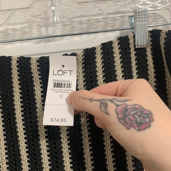 LOFT Black and White Striped Midi Skirt Size 12 NWT New with Tags - Picture 2 of 7